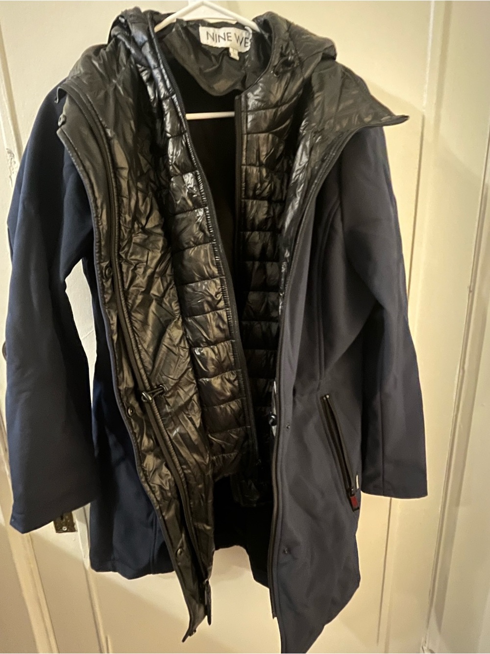 Nine West Shiny Black Hooded Puffer Coat